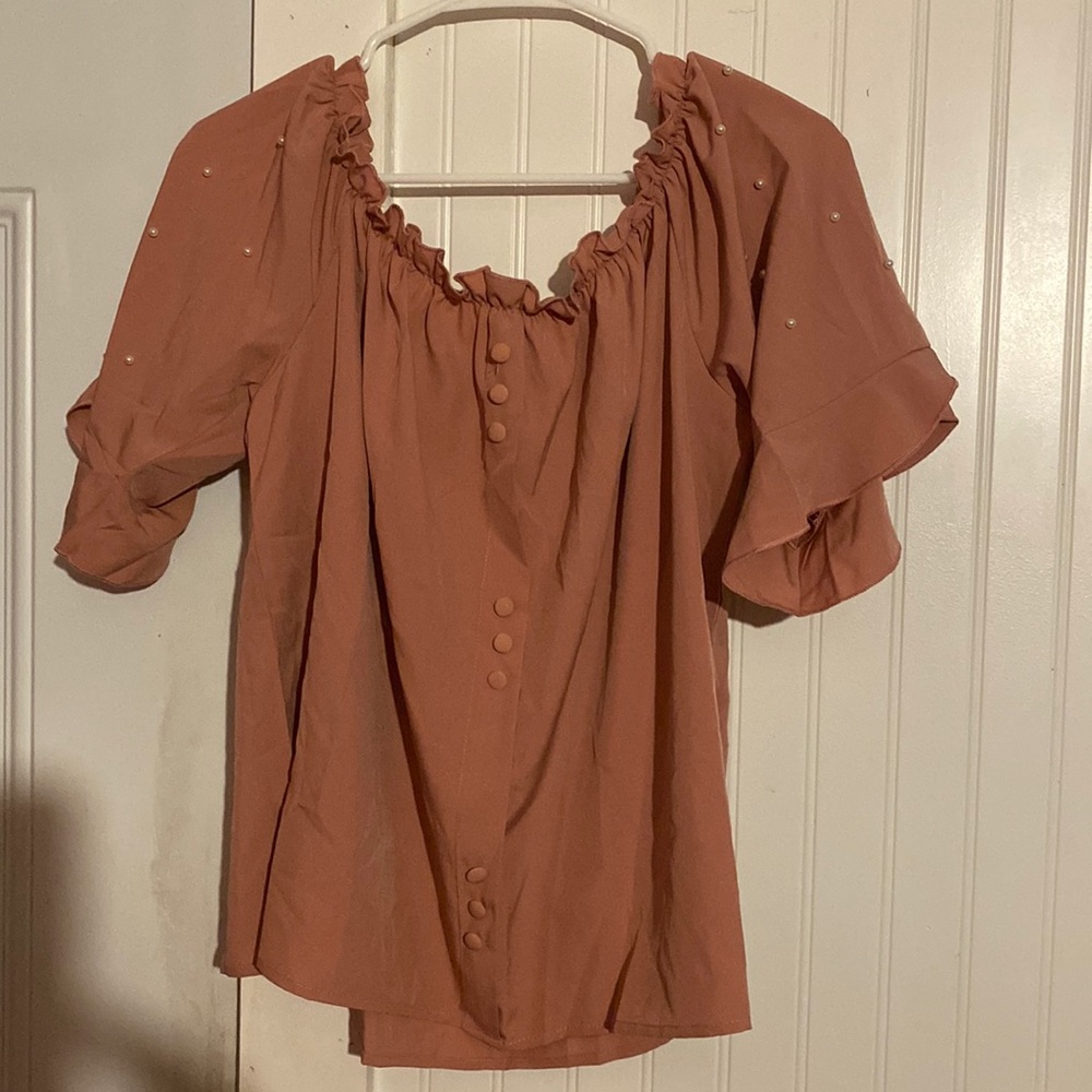 off shoulder mauve shirt , 1x
